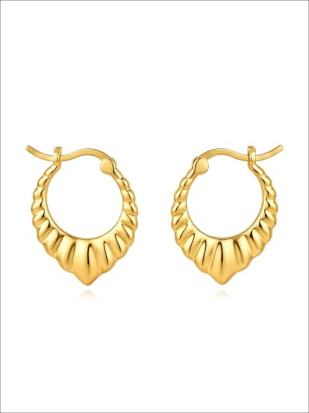 14K Gold Hoop Earrings Women Scalloped Petal Textured Huggie Hoops 17.5mm